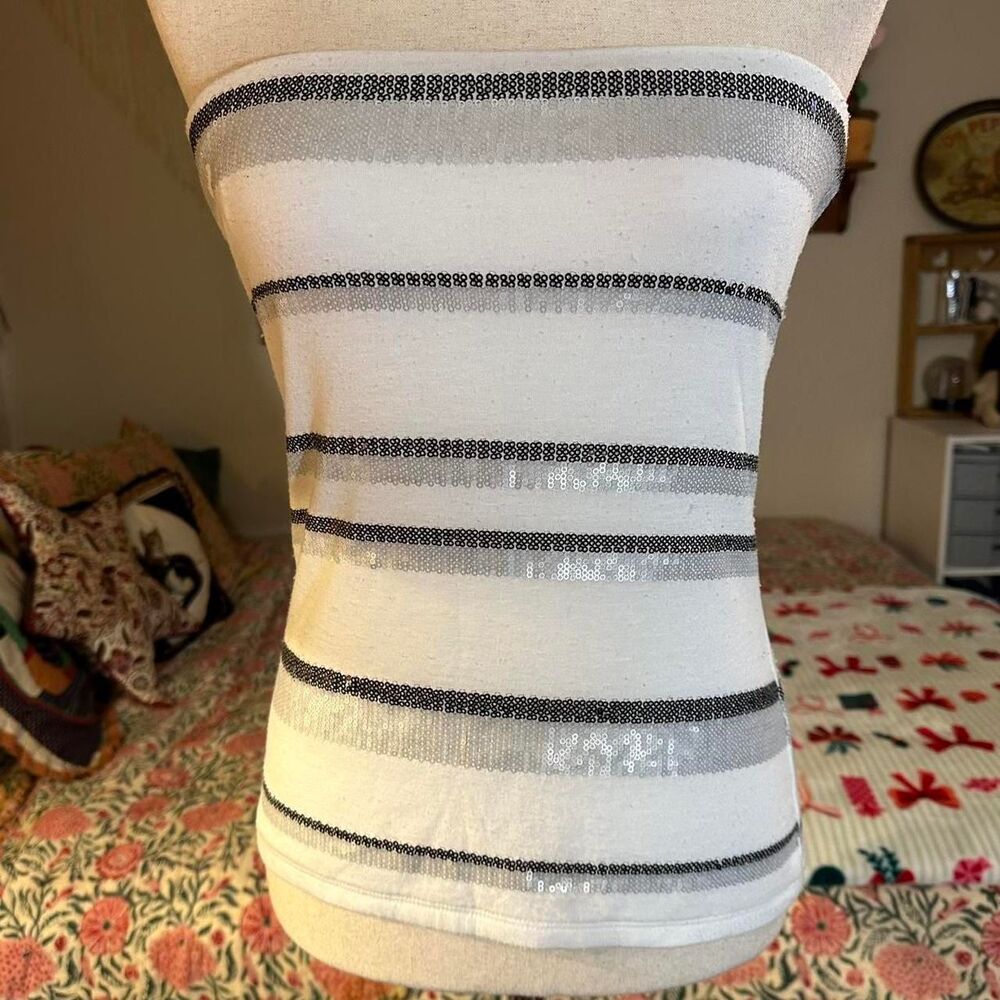 Caché True Y2K White and Sequined Tube Top